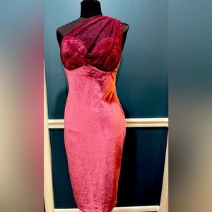 SHEIN velvet one shoulder cocktail dress